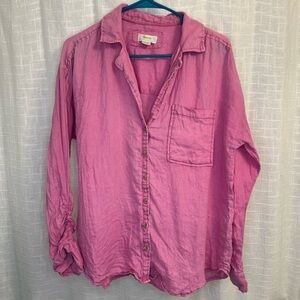 Maeve by Anthropologie Pink Linen Button Front Shirt Size M